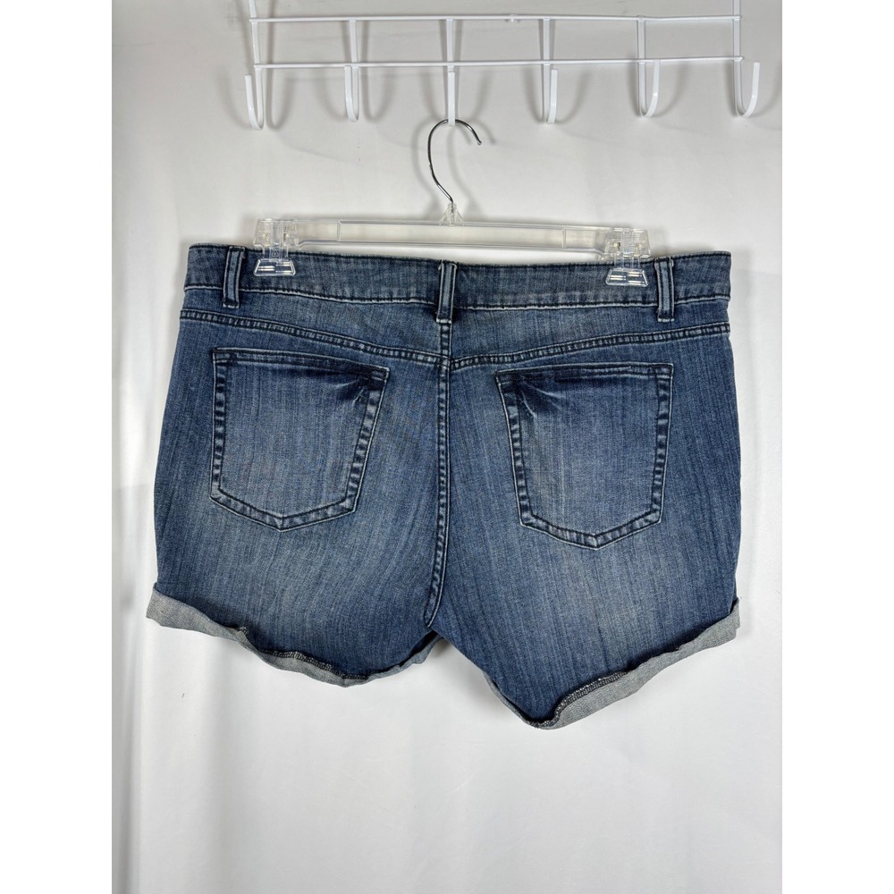 Elle Paris Womens Blue Denim Cuffed Shorts Size 16 Medium Wash Stretch Mid Rise